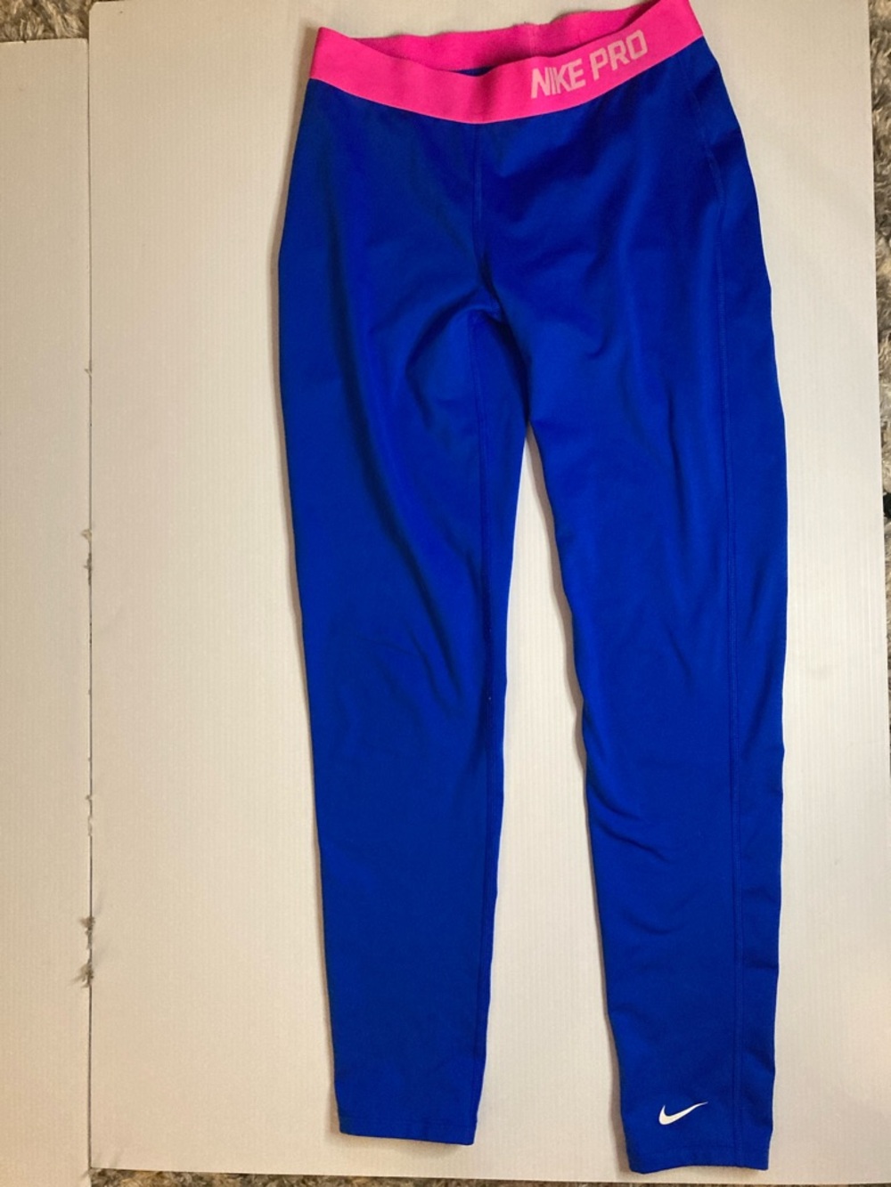 Bright blue Nike pro leggings with pink waistband kids size XL
